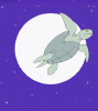 Whimsical image of turtle swimming in front of full moon. Clicking takes you to the home page.